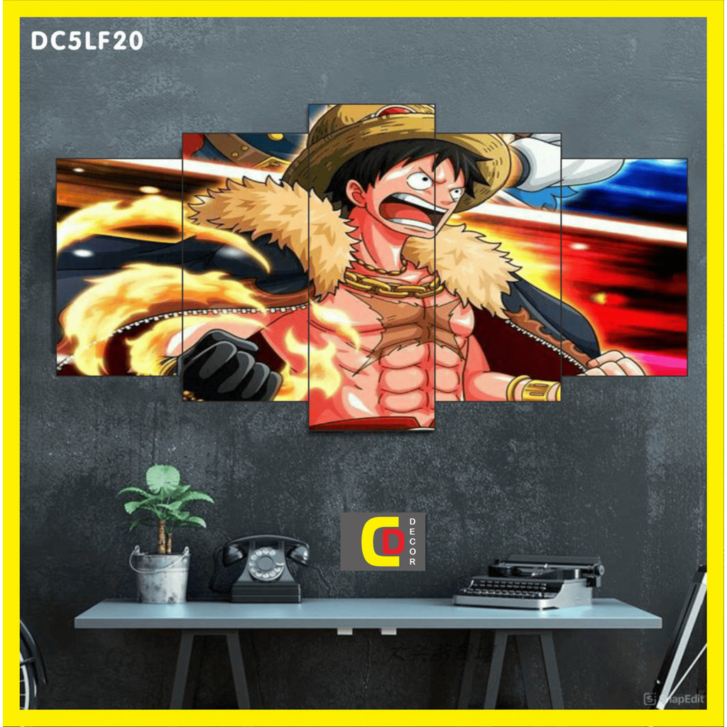 Bộ 5 Tấm Tranh Tráng Gương Ghép Decor LUFFY - ONE PIECE - ĐẢO HẢI TẶC Dán Tường Kèm Keo 3M siêu bám dính
