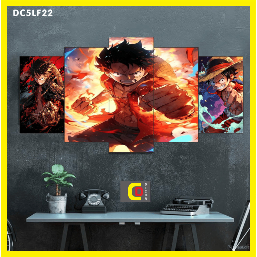Bộ 5 Tấm Tranh Tráng Gương Ghép Decor LUFFY - ONE PIECE - ĐẢO HẢI TẶC Dán Tường Kèm Keo 3M siêu bám dính