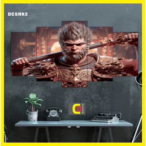 Bộ 5 Tấm Tranh Tráng Gương Ghép Decor tôn ngộ không - wukong - tây du ký Dán Tường Kèm Keo 3M siêu bám dính