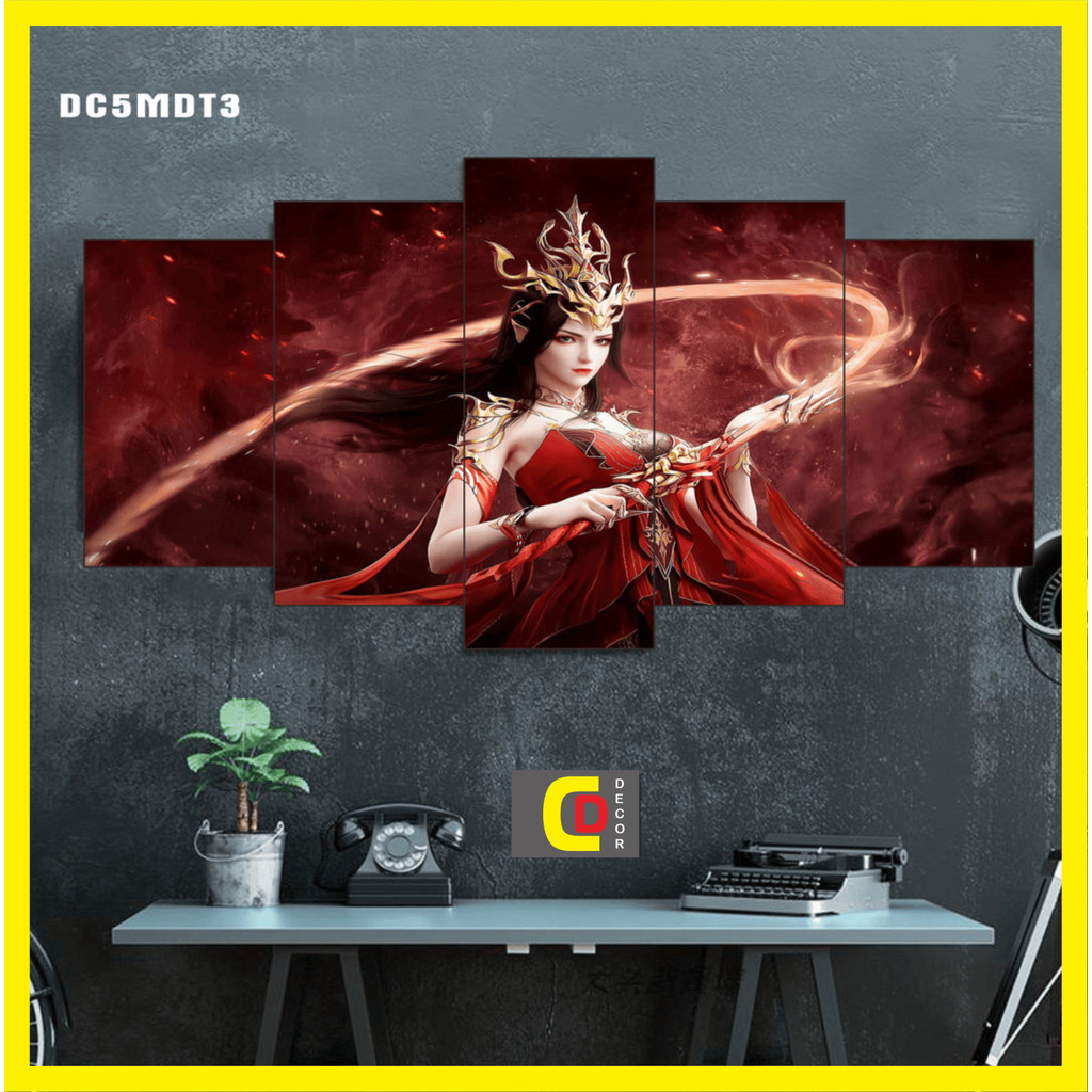Bộ 5 Tấm Tranh Tráng Gương Ghép Decor NỮ VƯƠNG MỸ ĐỖ TOA - ĐẤU PHÁ THƯƠNG KHUNG Dán Tường Kèm Keo 3M siêu bám dính