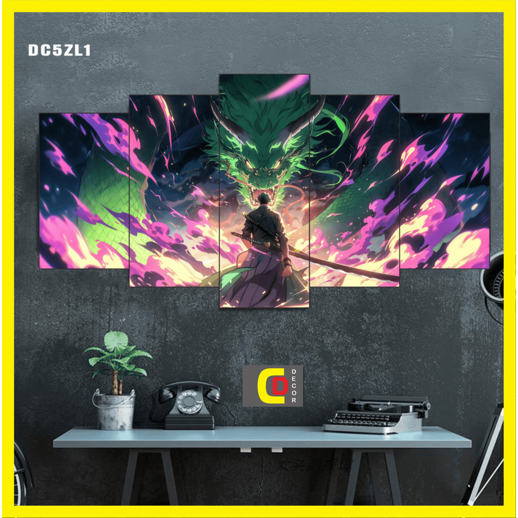Bộ 5 Tấm Tranh Tráng Gương Ghép Decor Roronoa Zoro - one piece Dán Tường Kèm Keo 3M siêu bám dính