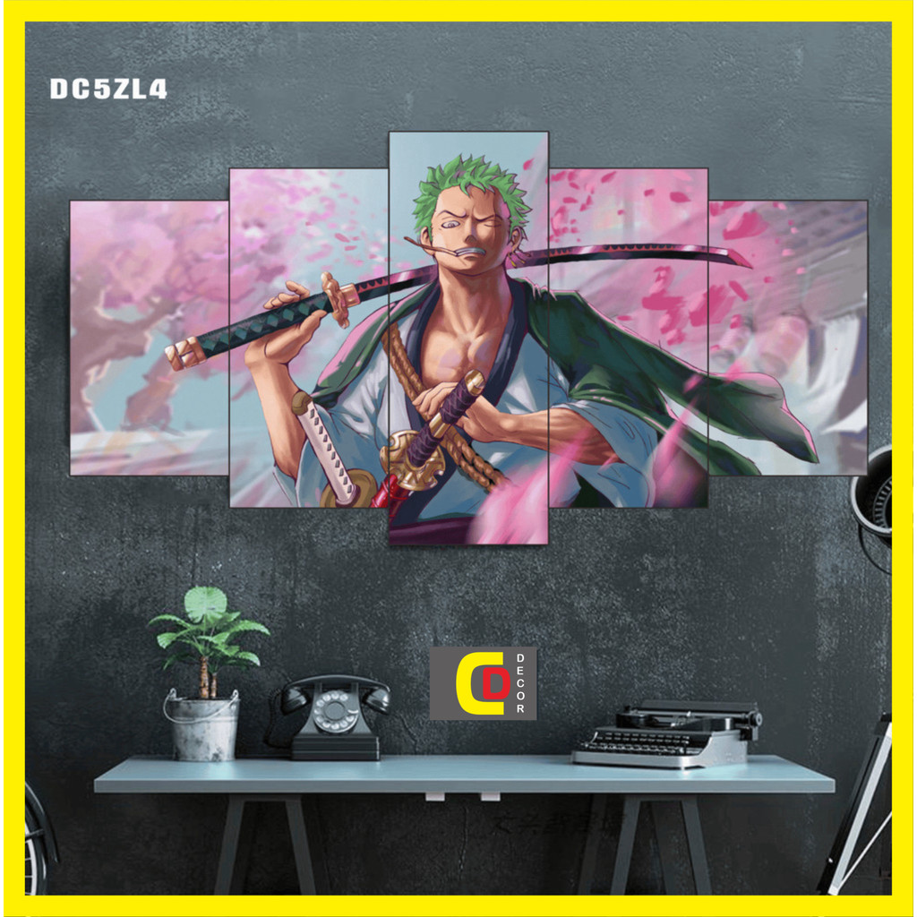 Bộ 5 Tấm Tranh Tráng Gương Ghép Decor Roronoa Zoro - one piece Dán Tường Kèm Keo 3M siêu bám dính