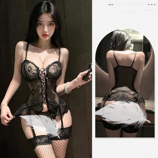 Jumpsuit bộ liền thân bodysuit ren voan kèm vòng thun co dãn mềm mại tặng chịp JS56 Bộ đồ ngủ nữ body suit gợi cảm