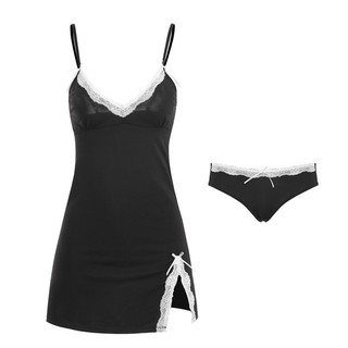 Váy Ngủ Body Sexy Tặng Chip, Đầm Ngủ Thun 2 Dây Phối Ren Họa Đen Trơn DN106 Đồ Ngủ Nữ Gợi Cảm Quyến Rũ