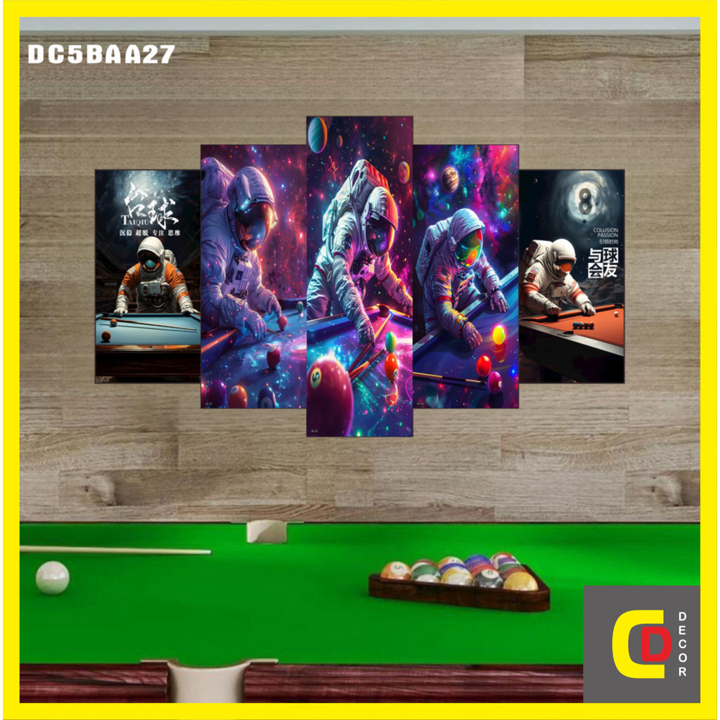 Bộ 5 Tấm Tranh Tráng Gương Ghép BI A - Decor Ball Billiards - Bida - Billiard Snooker Dán Tường Kèm Keo 3M siêu bám dính