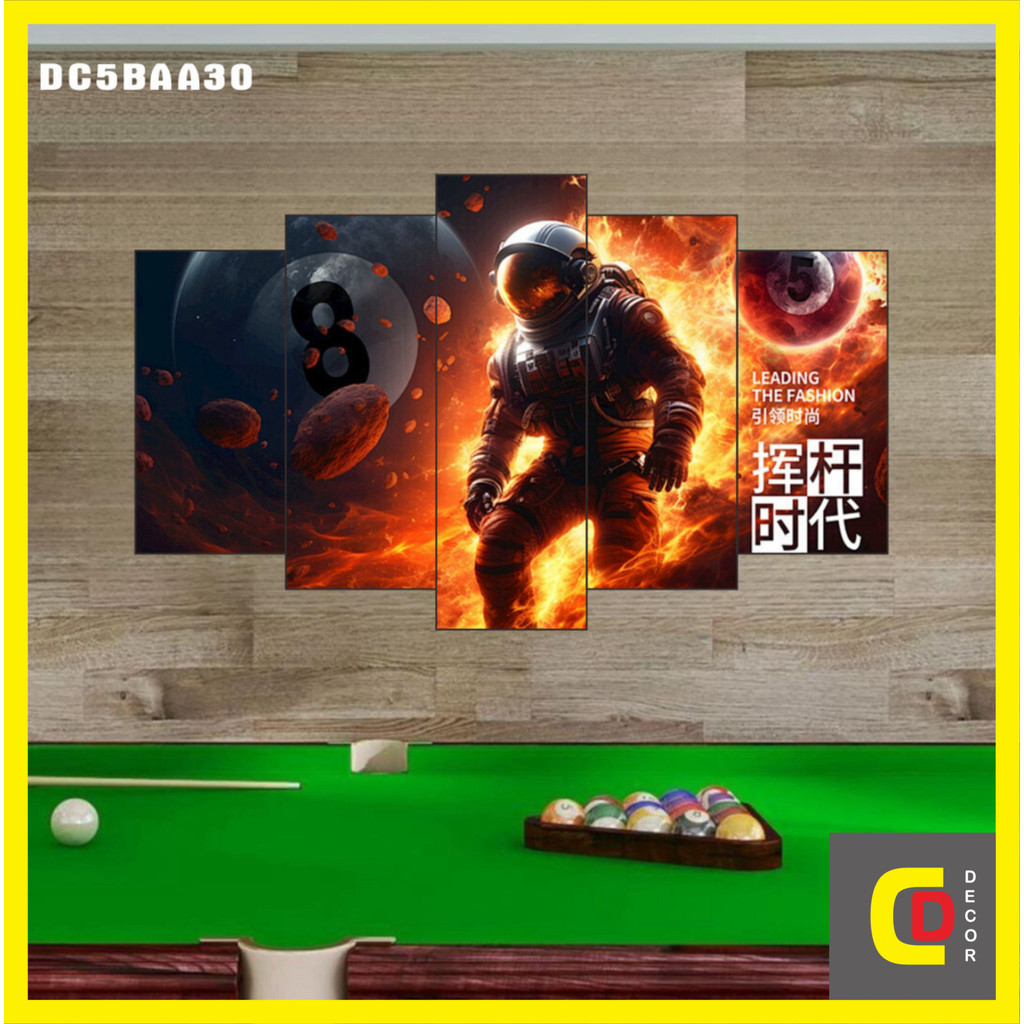 Bộ 5 Tấm Tranh Tráng Gương Ghép BI A - Decor Ball Billiards - Bida - Billiard Snooker Dán Tường Kèm Keo 3M siêu bám dính