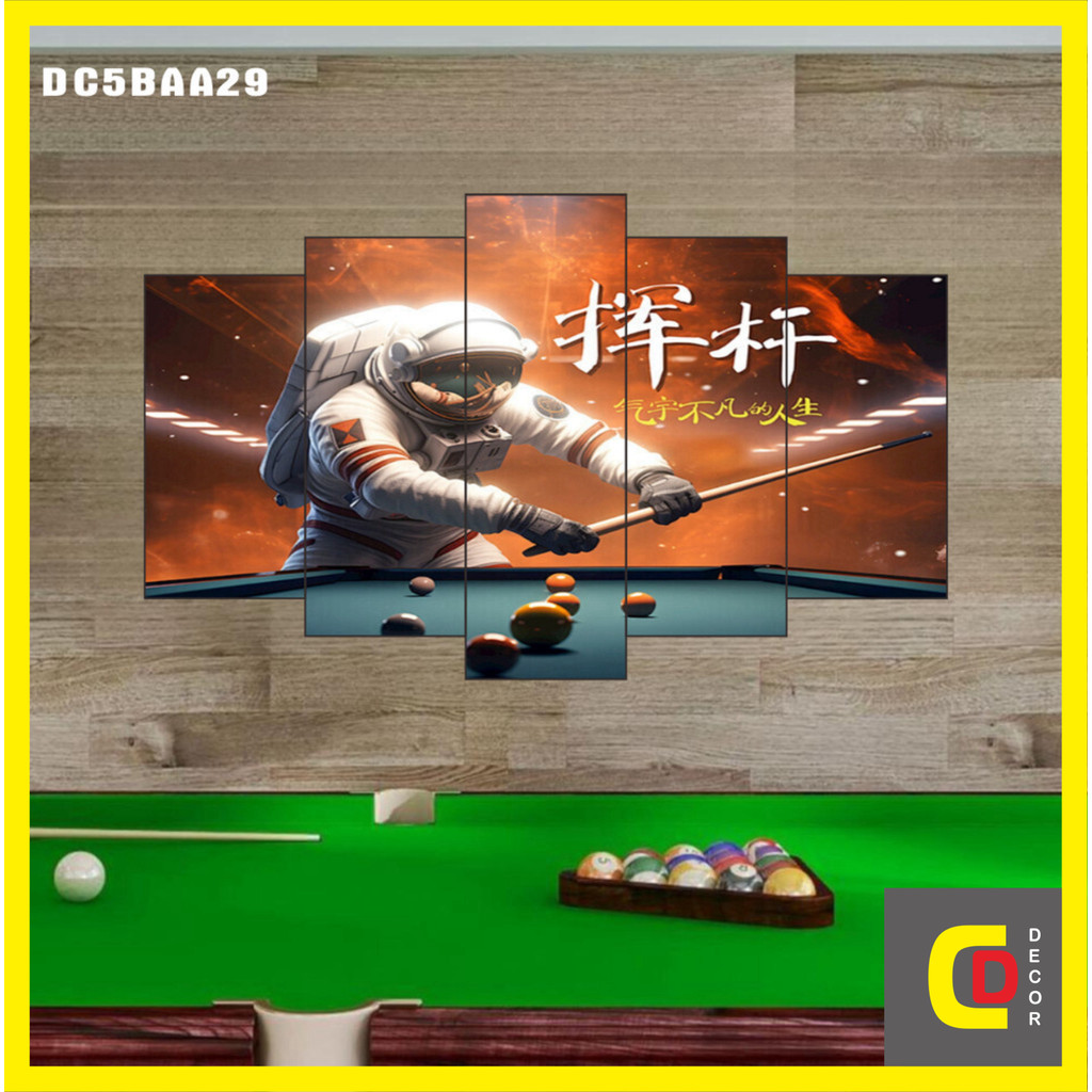 Bộ 5 Tấm Tranh Tráng Gương Ghép BI A - Decor Ball Billiards - Bida - Billiard Snooker Dán Tường Kèm Keo 3M siêu bám dính