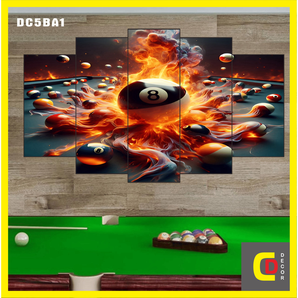 Bộ 5 Tấm Tranh Tráng Gương Ghép Decor BI A - Ball Billiards - Bida - Billiard Snooker Dán Tường Kèm Keo 3M siêu bám dính
