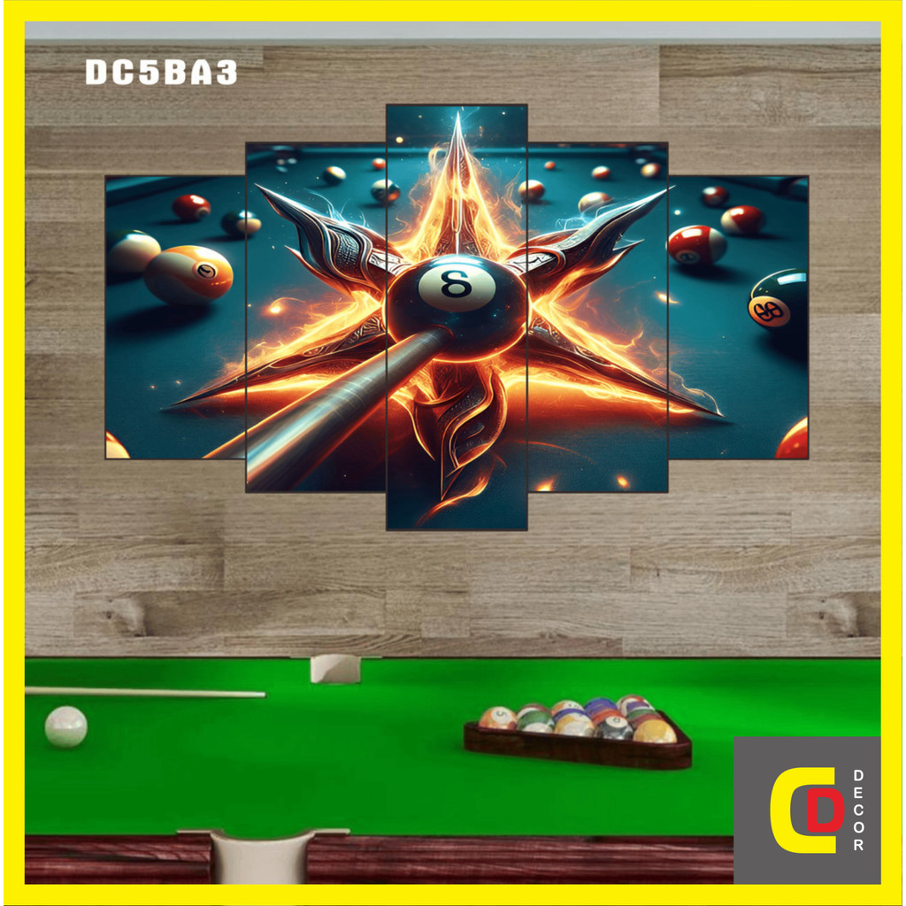 Bộ 5 Tấm Tranh Tráng Gương Ghép Decor BI A - Ball Billiards - Bida - Billiard Snooker Dán Tường Kèm Keo 3M siêu bám dính