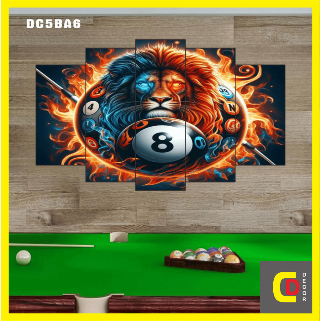 Bộ 5 Tấm Tranh Tráng Gương Ghép Decor BI A - Ball Billiards - Bida - Billiard Snooker Dán Tường Kèm Keo 3M siêu bám dính