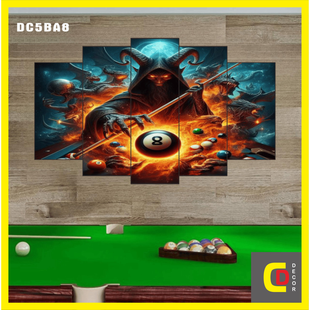 Bộ 5 Tấm Tranh Tráng Gương Ghép Decor BI A - Ball Billiards - Bida - Billiard Snooker Dán Tường Kèm Keo 3M siêu bám dính
