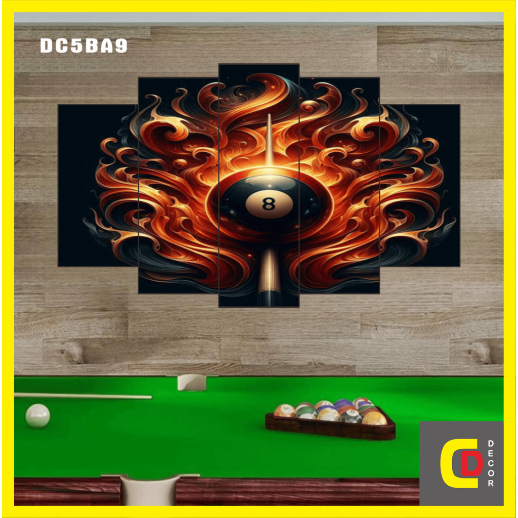 Bộ 5 Tấm Tranh Tráng Gương Ghép Decor BI A - Ball Billiards - Bida - Billiard Snooker Dán Tường Kèm Keo 3M siêu bám dính