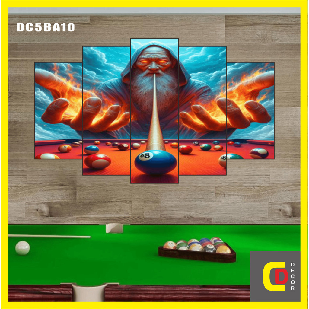 Bộ 5 Tấm Tranh Tráng Gương Ghép Decor BI A - Ball Billiards - Bida - Billiard Snooker Dán Tường Kèm Keo 3M siêu bám dính