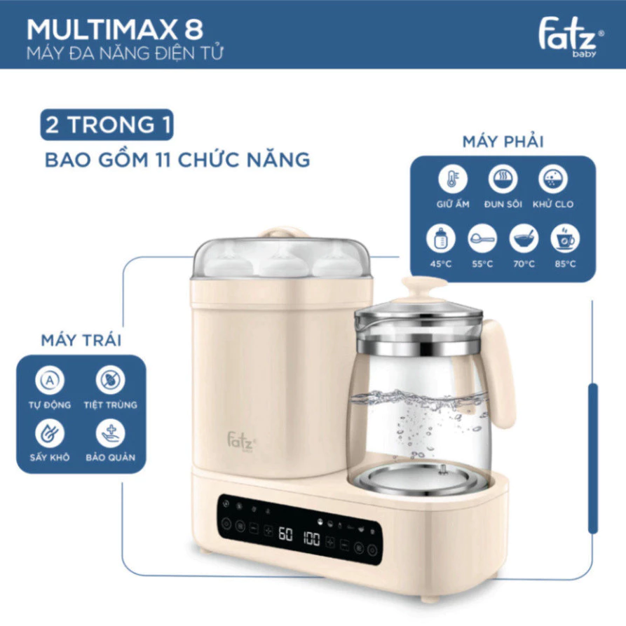 Máy tiệt trùng sấy khô hâm sữa và đun nước đa năng Fatzbaby Multimax 8 FB9022BK - MULTI KING2 FB9600RS - Mu