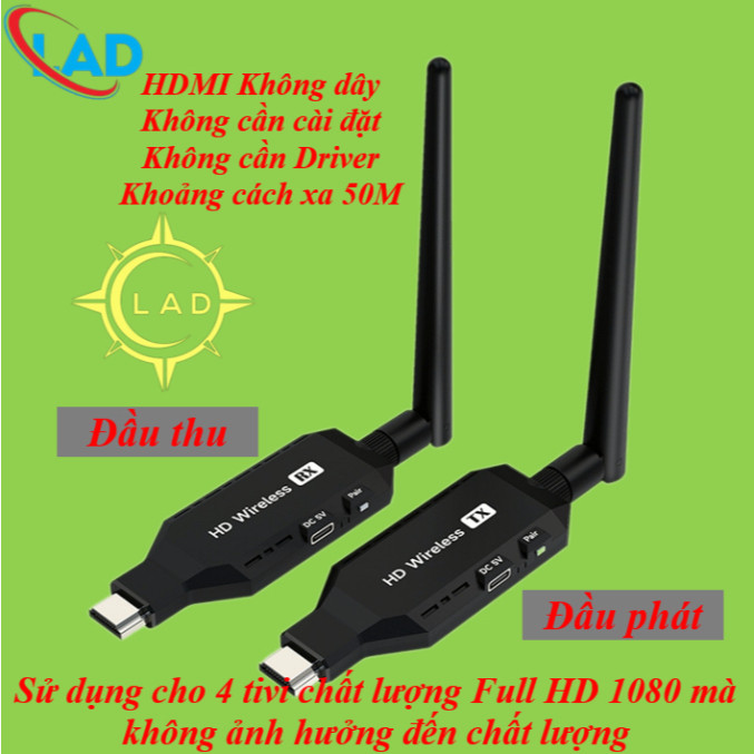 HDMI không dây 1080P 50m (MHB) 1 phát ra 4 thu máy chiếu,tivi,màn led...
