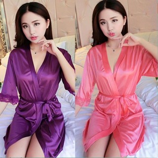 Áo choàng ngủ Đồ ngủ KIMONO satin phi lụa trơn sexy cho nữ AC02 Đồ ngủ nữ áo choàng xuyên thấu gợi cảm