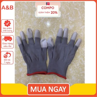 Găng Tay Lao Động Xám Phủ PU Đầu Ngón Chống Tĩnh Điện Tăng Bám Dính - Bao Tay Bảo Vệ Đầu Ngón Tay Độ Bền Cao Bởi OKAMAS