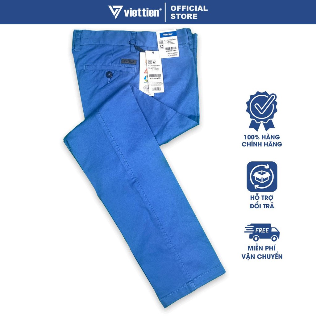QUẦN KHAKI VIỆT TIẾN SALE Dài, Màu Xanh Blue, Họa Tiết Trơn, Form Regular Fit, VIETTIEN Quà tặng Nam