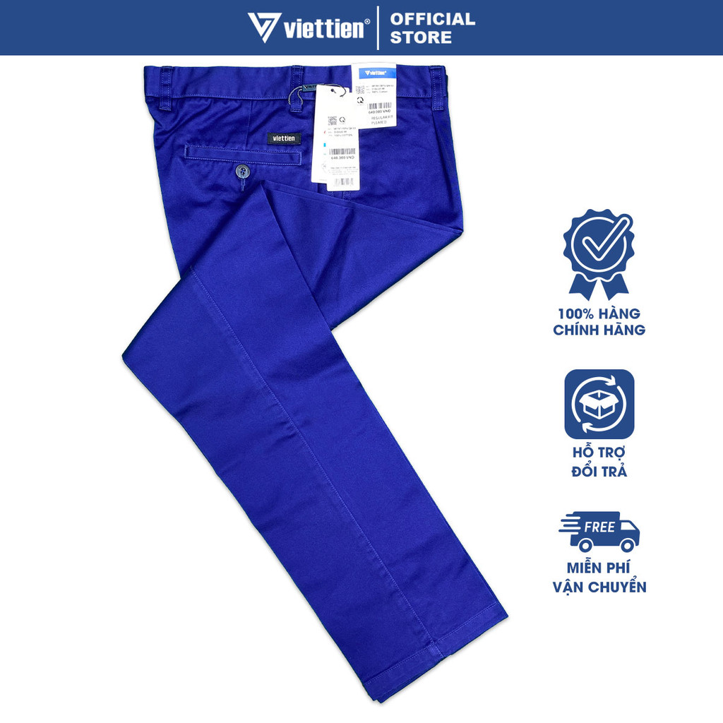 QUẦN KHAKI VIỆT TIẾN SALE Dài, Màu Xanh Navy, Họa Tiết Trơn, Form Regular Fit , Quà tặng Nam
