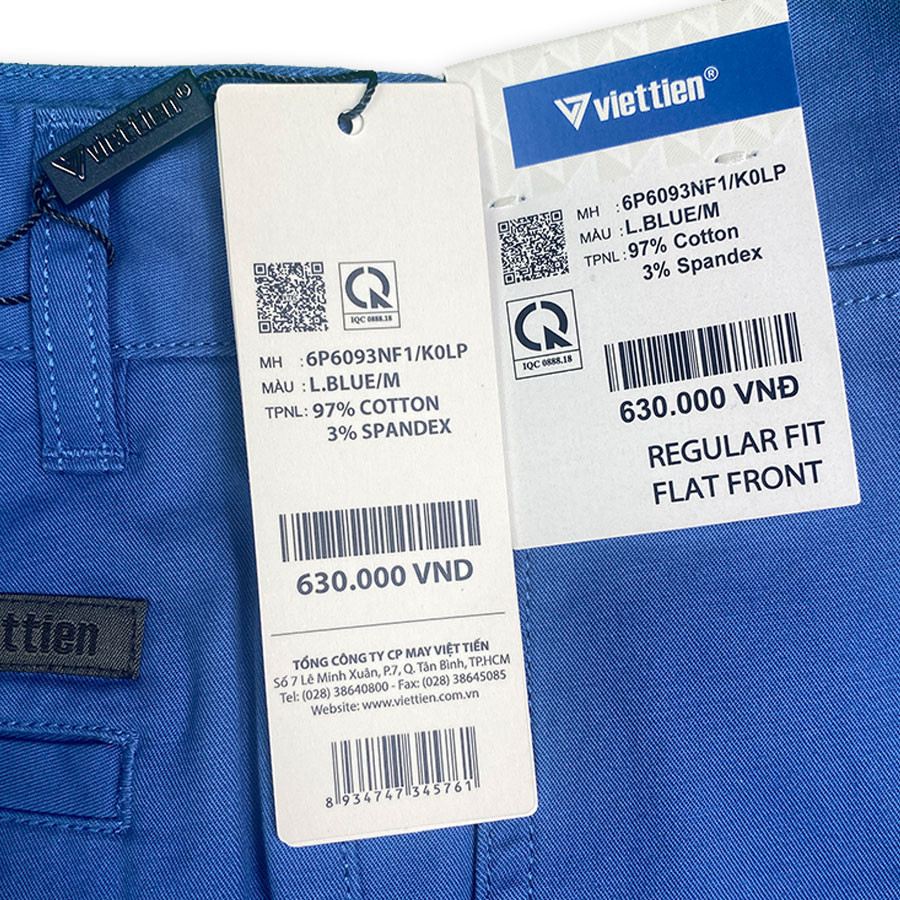 QUẦN KHAKI VIỆT TIẾN SALE Dài, Màu Xanh Blue, Họa Tiết Trơn, Form Regular Fit, VIETTIEN Quà tặng Nam