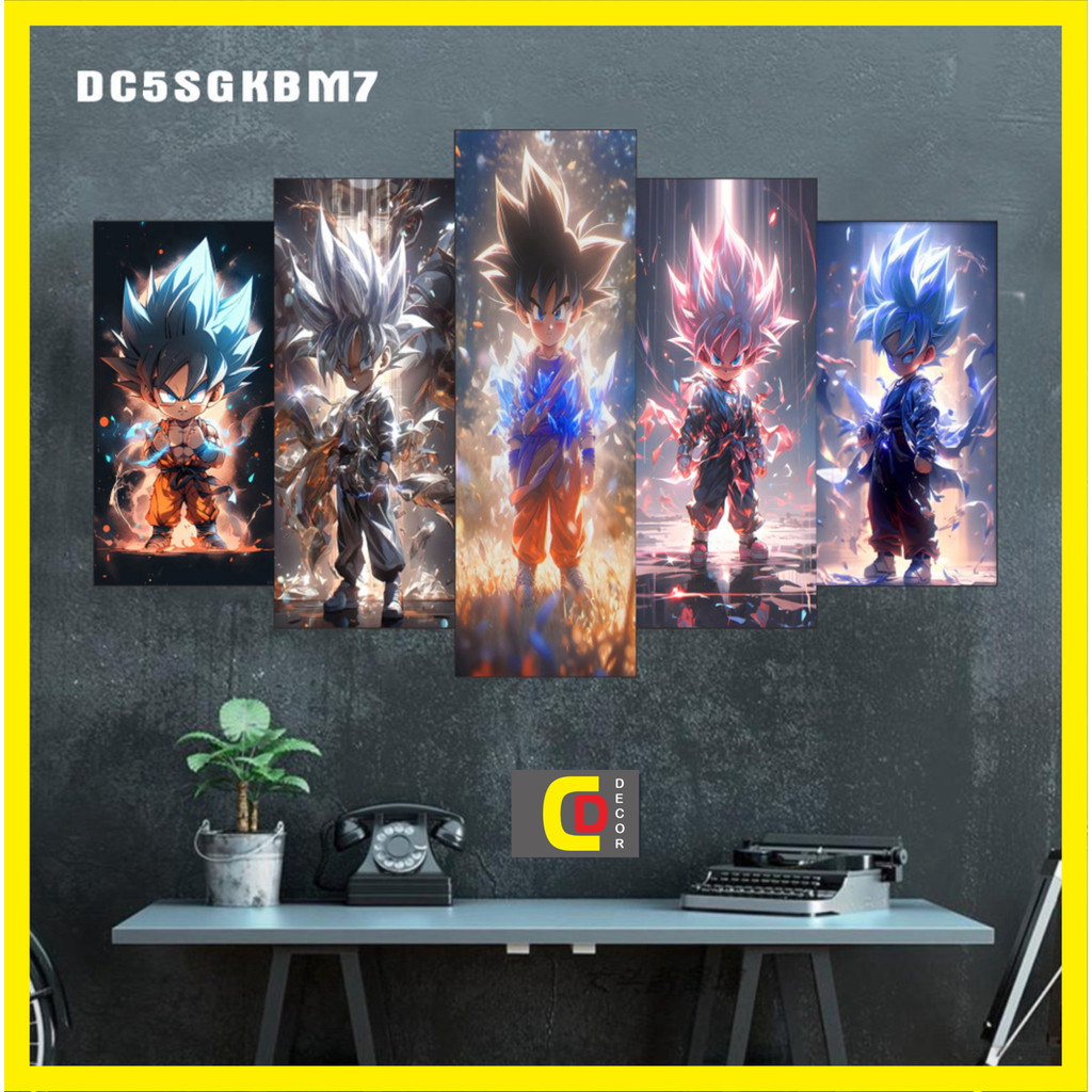 Bộ 5 Tấm Tranh Tráng Gương Ghép Decor 7 VIÊN NGỌC RỒNG – DRANGON BALL - SONGOKU BÉ Dán Tường Kèm Keo 3M siêu bám dính