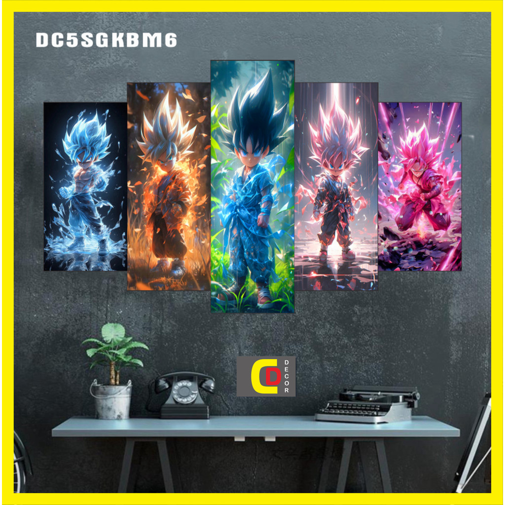 Bộ 5 Tấm Tranh Tráng Gương Ghép Decor 7 VIÊN NGỌC RỒNG – DRANGON BALL - SONGOKU BÉ Dán Tường Kèm Keo 3M siêu bám dính