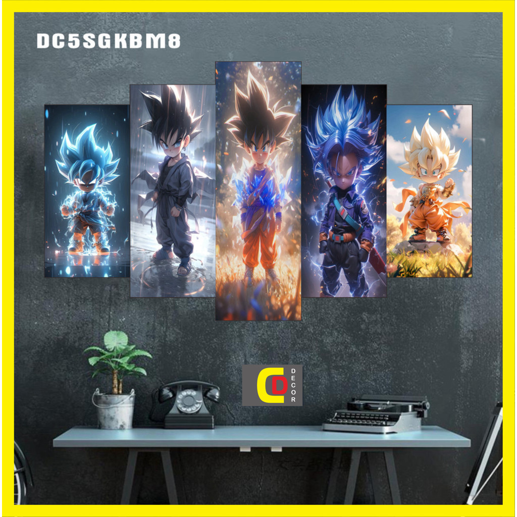 Bộ 5 Tấm Tranh Tráng Gương Ghép Decor 7 VIÊN NGỌC RỒNG – DRANGON BALL - SONGOKU BÉ Dán Tường Kèm Keo 3M siêu bám dính