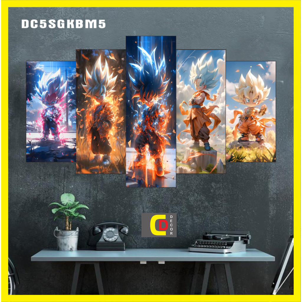 Bộ 5 Tấm Tranh Tráng Gương Ghép Decor 7 VIÊN NGỌC RỒNG – DRANGON BALL - SONGOKU BÉ Dán Tường Kèm Keo 3M siêu bám dính