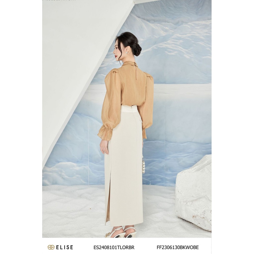 Ảnh Áo tơ nâu vàng xếp ly tay thiết kế Elise ES2408101TLORBR 2