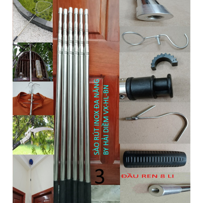 Sào rút inox cao cấp inox siêu bền đa công dụng - tặng kèm móc ...