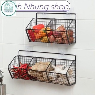 Kệ Giỏ Đựng Hành, Tỏi Gắn Tường, Kệ Đựng Gia Vị Bếp Thép Sơn Tĩnh Điện - Tặng Miếng Dán
