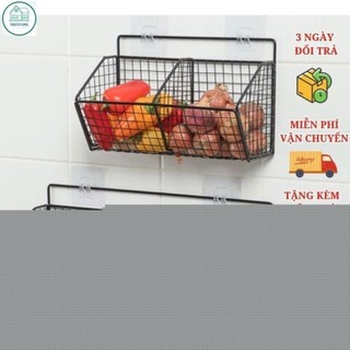 Kệ Giỏ Đựng Hành, Tỏi Gắn Tường, Kệ Đựng Gia Vị Bếp Thép Sơn Tĩnh Điện - Tặng Miếng Dán