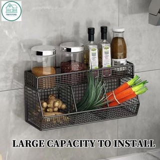 Kệ Đựng Gia Vị, Kệ Đựng Hành Tỏi, Kèm Khay Đựng Gia Vị Dán Tường, Tiện Ích , Tặng Kèm Miếng Dán