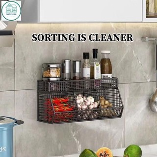 Kệ Đựng Gia Vị, Kệ Đựng Hành Tỏi, Kèm Khay Đựng Gia Vị Dán Tường, Tiện Ích , Tặng Kèm Miếng Dán