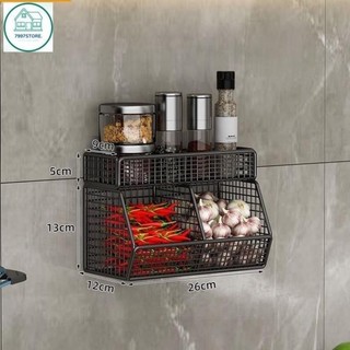 Kệ Đựng Gia Vị, Kệ Đựng Hành Tỏi, Kèm Khay Đựng Gia Vị Dán Tường, Tiện Ích , Tặng Kèm Miếng Dán