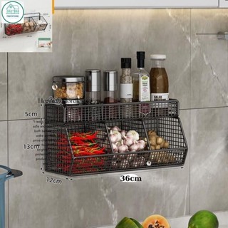 Kệ Đựng Gia Vị, Kệ Đựng Hành Tỏi, Kèm Khay Đựng Gia Vị Dán Tường, Tiện Ích , Tặng Kèm Miếng Dán