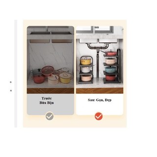 Kệ Để Nồi Chảo Vung Thớt Có Thể Điều Chỉnh Để Gầm Bếp, Bệ Bếp Gọn Gàng