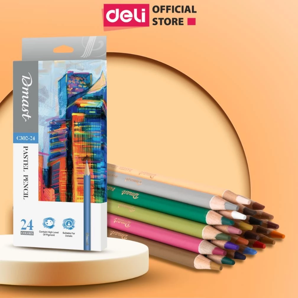 Bút Chì Màu Dmast Cao Cấp Deli - Hộp Chì Màu 12/24 Màu Rõ Nét Dễ Loang Màu -EC302