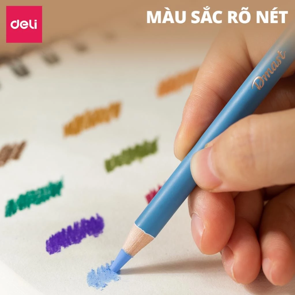 Bút Chì Màu Dmast Cao Cấp Deli - Hộp Chì Màu 12/24 Màu Rõ Nét Dễ Loang Màu -EC302