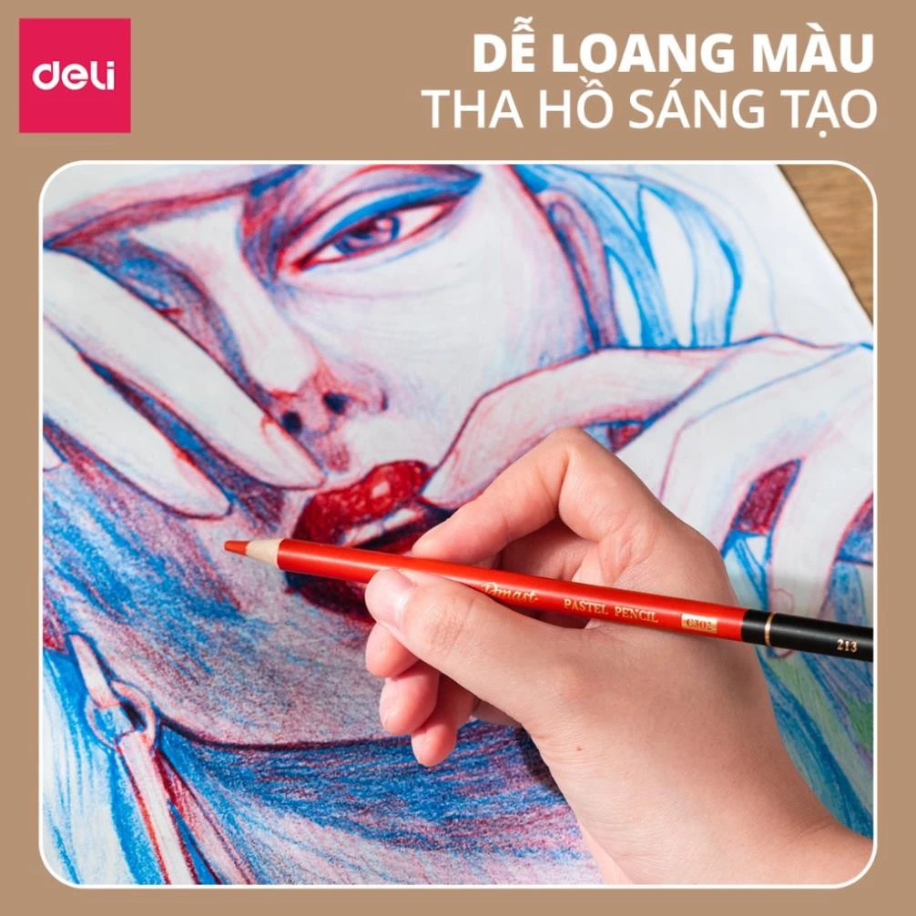 Bút Chì Màu Dmast Cao Cấp Deli - Hộp Chì Màu 12/24 Màu Rõ Nét Dễ Loang Màu -EC302
