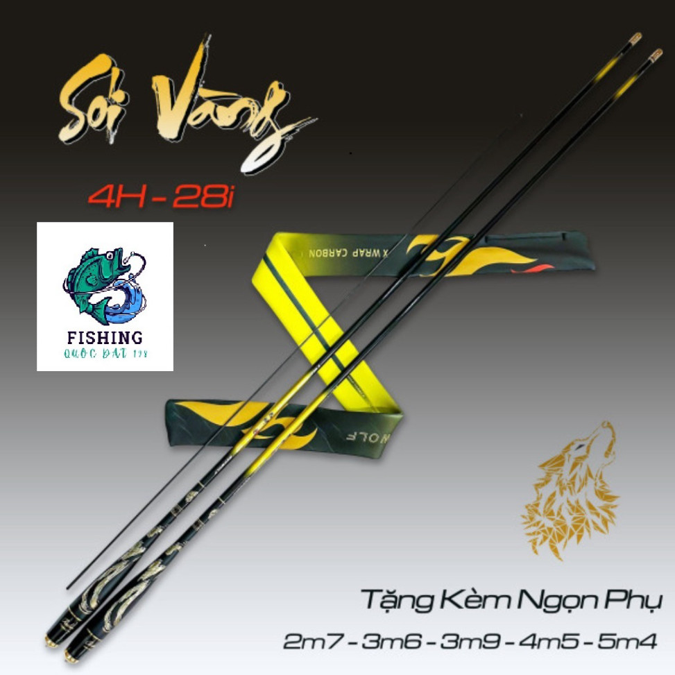 Cần câu tay Sói Vàng Độ Cứng 4H Chuyên Gẩy Rô Diếc Tạo Cảm Giác - Tặng Kèm Ngọn Phụ