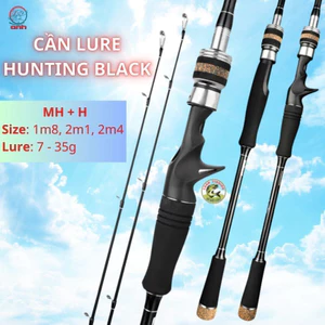 Cần Lure 2 Ngọn Hunting Black, Độ Cứng MH, H, Đủ Size 1m8, 2m1, 2m4, Chất Liệu Carbon - DCTT gạucxmn123