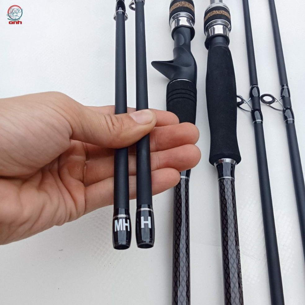 Cần Lure 2 Ngọn Hunting Black, Độ Cứng MH, H, Đủ Size 1m8, 2m1, 2m4, Chất Liệu Carbon - DCTT gạucxmn123