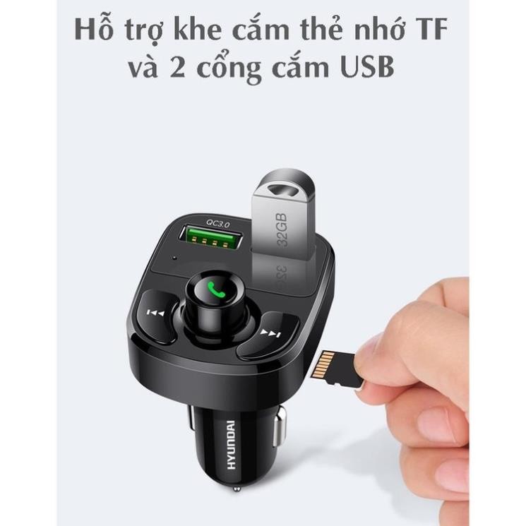Tẩu phát nhạc qua Bluetooth trên ô tô, hỗ trợ đàm thoại rảnh tay Hyundai HY87 - Sạc nhanh QC3.0 . .
