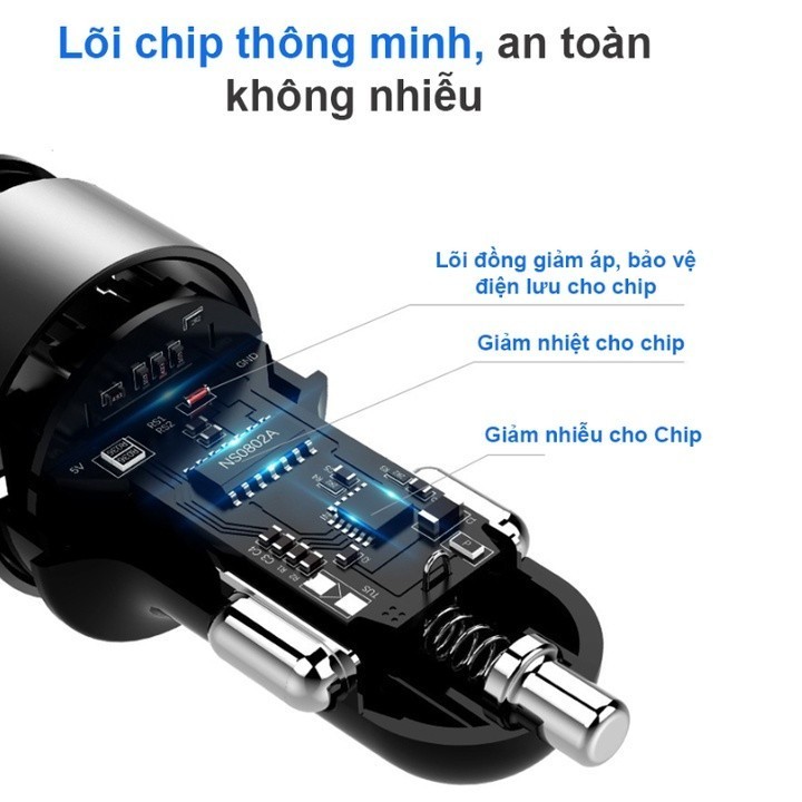 Tẩu sạc ô tô Hyundai HY-36 - Sạc nhanh Quick 3.0, 3.1A, 5V, 120W - Chất liệu: Nhôm + nhựa PVC chống cháy