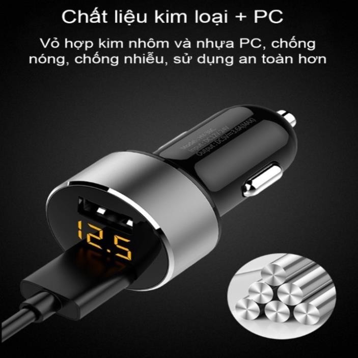 Tẩu sạc ô tô Hyundai HY-36 - Sạc nhanh Quick 3.0, 3.1A, 5V, 120W - Chất liệu: Nhôm + nhựa PVC chống cháy