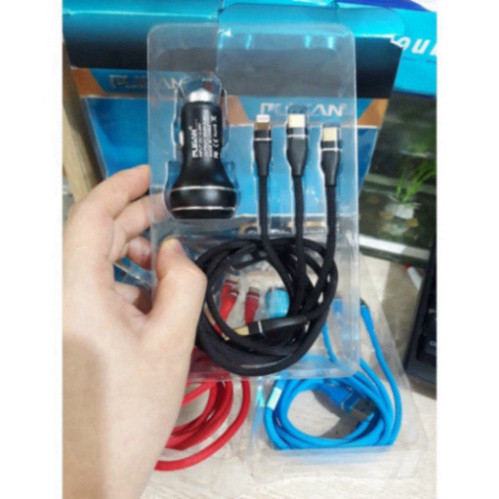 Tẩu Sạc Ô tô, Bộ Tẩu Sạc Xe Hơi PUGAN 6A Bộ Sạc 3 Trong 1 Cao Cấp. + Dây Sạc, Dùng Nguồn 12V-24V Sạc Điện Thoại Tiện Lợi