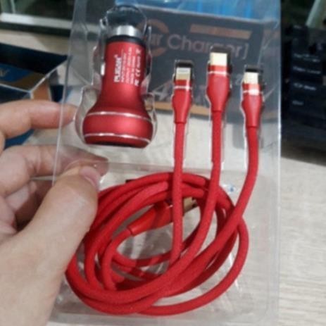 Tẩu Sạc Ô tô, Bộ Tẩu Sạc Xe Hơi PUGAN 6A Bộ Sạc 3 Trong 1 Cao Cấp. + Dây Sạc, Dùng Nguồn 12V-24V Sạc Điện Thoại Tiện Lợi