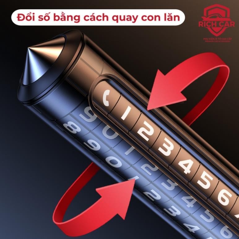 Bảng số điện thoại ô tô cao cấp, hợp kim nhôm, đầu nhọn kiêm búa thoát hiểm