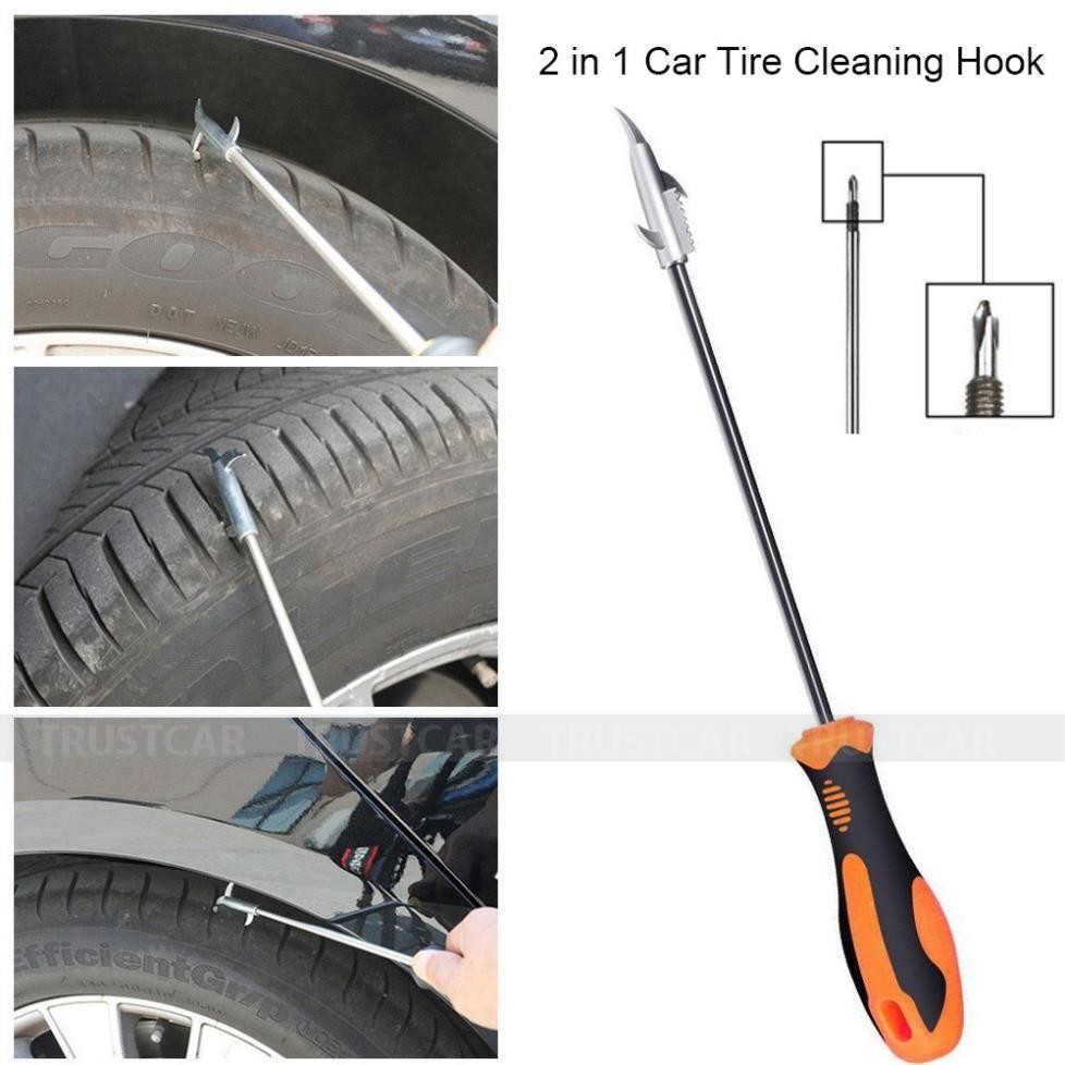Dụng cụ móc vệ sinh bánh xe hơi, tua vít 3 chấu gỡ sỏi đá lốp ô tô